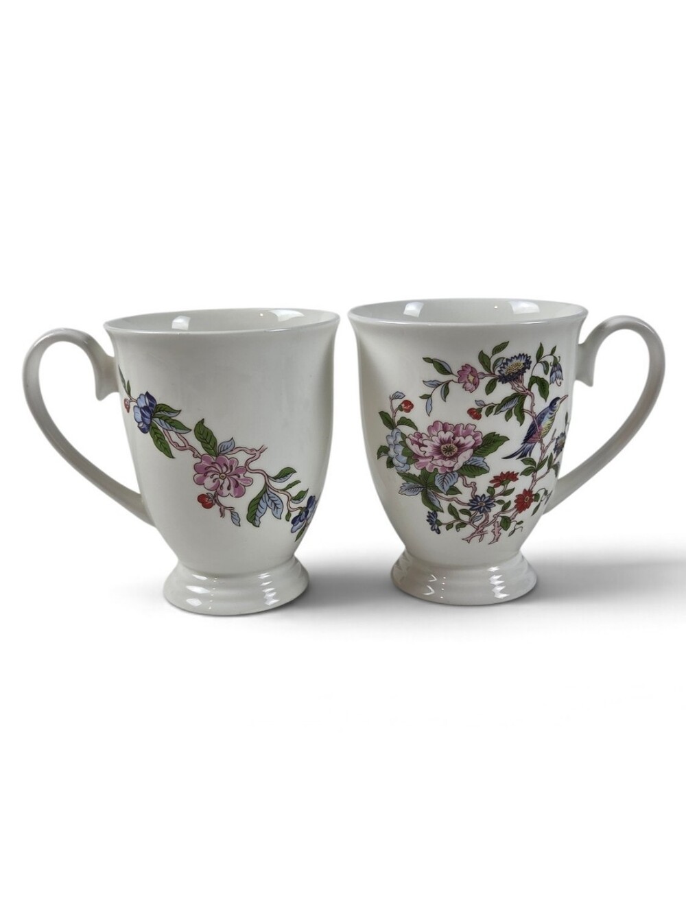 Aynsley Pembroke Floral Bird Bone China Footed Mugs Set of 2